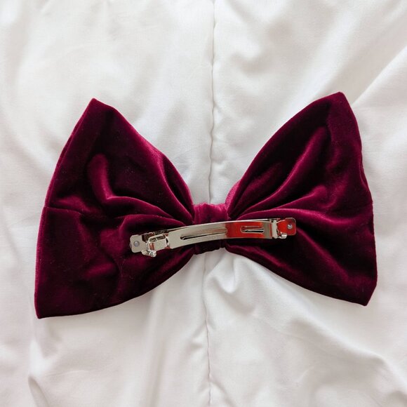 Velvet Wine Burgundy Bow Ribbon Hair Barrette - Picture 2 of 5